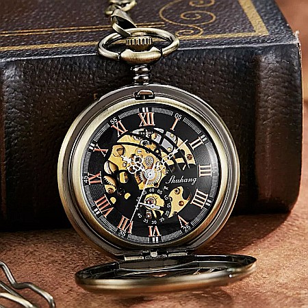 Ceas de buzunar MBrands,  skeleton, Mecanic, cu lant, stil vintage , vultur [2]