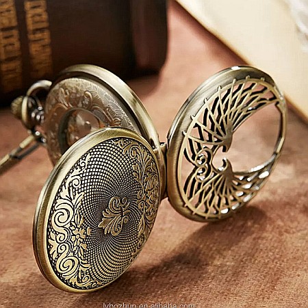 Ceas de buzunar MBrands,  skeleton, Mecanic, cu lant, stil vintage , vultur [4]