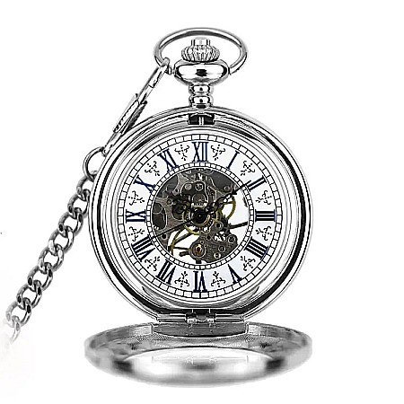 Ceas de buzunar vintage Mbrands mecanic skeleton argintiu [1]