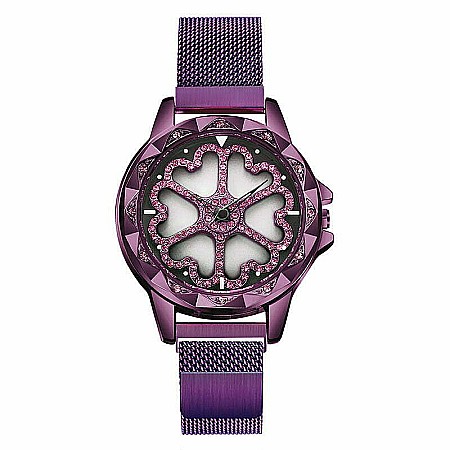 Femei - Ceas de dama Sanda, cadran in forma de inimioare rotative 360 grade bratara milaneza inchidere magnetica