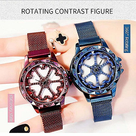 Ceas de dama Sanda, cadran in forma de inimioare rotative 360 grade bratara milaneza inchidere magnetica [1]