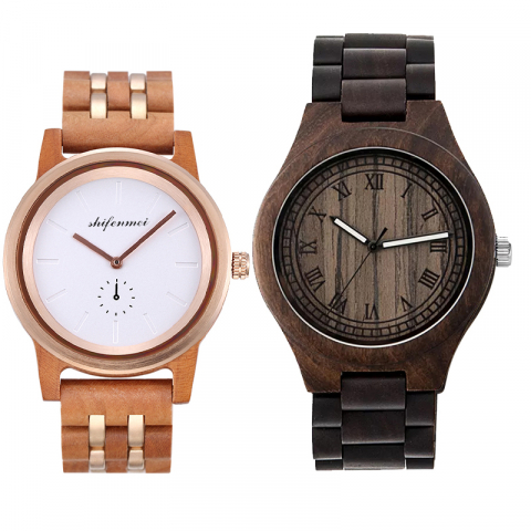 Ceasuri de cuplu MBrands din lemn, curea din lemn, mecanism quartz Miyota 2035 [0]