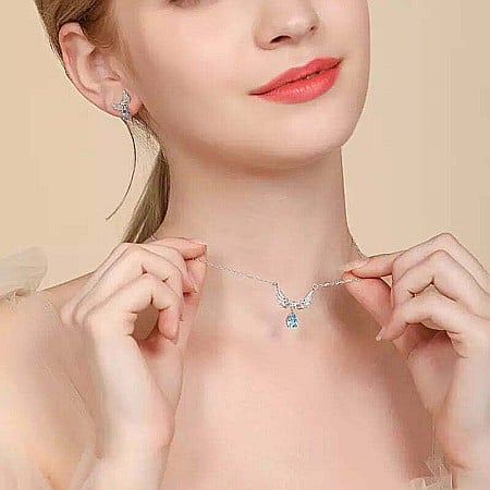 Colier din argint 925 MBrands de dama cu pandantiv in forma aripilor de inger cu cristal zirconiu [2]