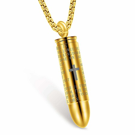 Bărbați - Colier, lant cu pandantiv in forma de glont cu deschidere, inscriptionata rugaciunea " Tatal Nostru"