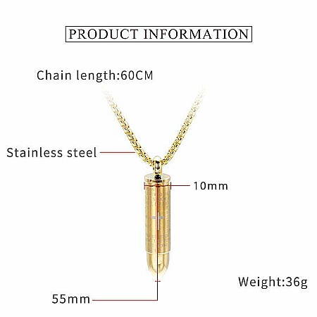 Colier, lant cu pandantiv in forma de glont cu deschidere, inscriptionata rugaciunea " Tatal Nostru" [1]