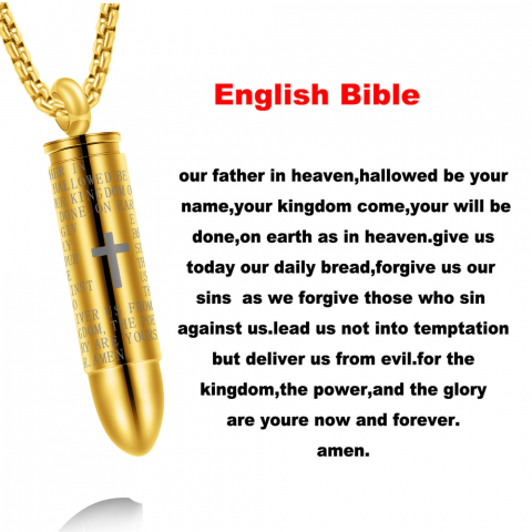 Colier, lant cu pandantiv in forma de glont cu deschidere, inscriptionata rugaciunea " Tatal Nostru" [4]