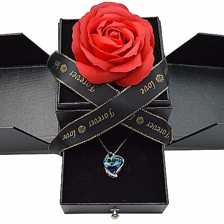 Colier MBrands, Cristal Austria, inima albastra, cutie trandafir [0]
