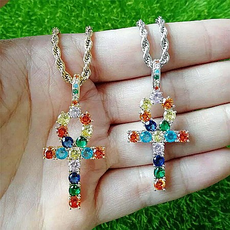 Colier MBrands cu pandantiv in forma ankh, cristale zirconiu colorate [2]