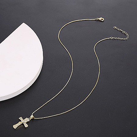Colier MBrands cu pandantiv in forma de cruce cu cristale placat cu aur 18k [2]