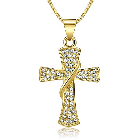 Coliere | Cercei - Colier MBrands cu pandantiv in forma de cruce cu cristale placat cu aur 18k