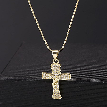 Colier MBrands cu pandantiv in forma de cruce cu cristale placat cu aur 18k [1]
