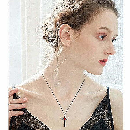 Colier MBrands din alama Placata cu rodiu, Pandantiv cristal austria, forma cruce cu aripi [4]