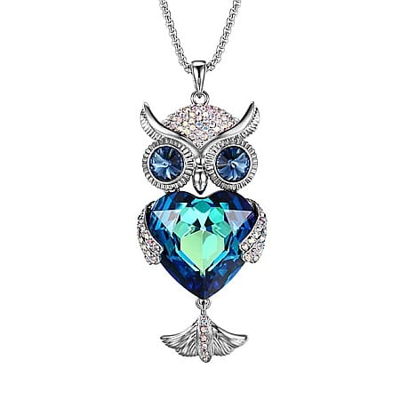 Colier MBrands Placat cu Aur Alb Rodiat cu Pandantiv Austria Crystals, forma bufnita, cristal mare