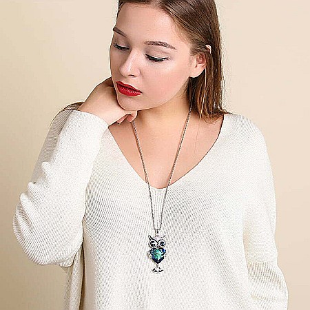 Colier MBrands Placat cu Aur Alb Rodiat cu Pandantiv Austria Crystals, forma bufnita, cristal mare [1]