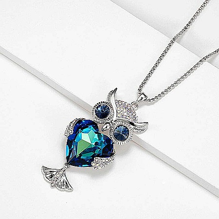 Colier MBrands Placat cu Aur Alb Rodiat cu Pandantiv Austria Crystals, forma bufnita, cristal mare [2]