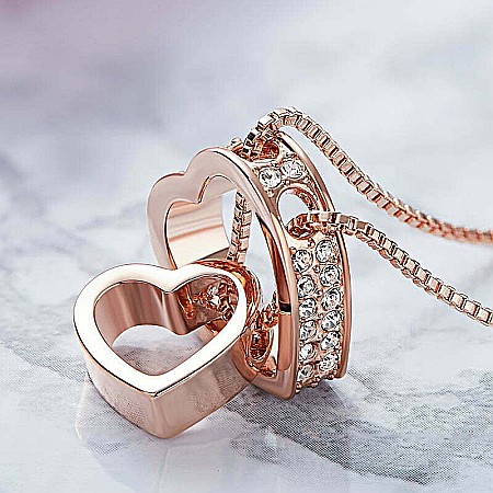 Colier MBrands Placat cu Aur roz forma inima cu cristale [1]