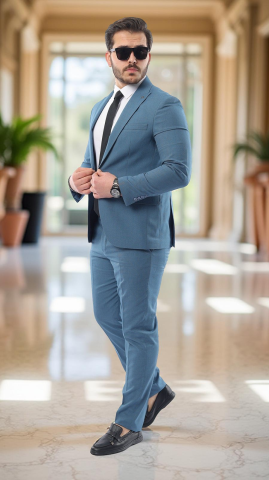 Costum barbati Mbrands cu 2 piese, inchidere 2 nasturi , pantaloni fara tiv, camasa cadou [1]