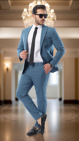 Costum barbati Mbrands cu 2 piese, inchidere 2 nasturi , pantaloni fara tiv, camasa cadou [3]