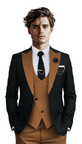 Costum Bărbați - Costum barbati Mbrands cu 3 piese, inchidere 1 nasture negru cu maro