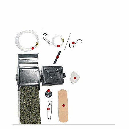 Curea tactica MBrands, supravietuire, din paracord, catarama cu busola, cremene, mini kit medical, mini kit pescuit [5]