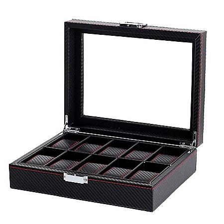 Cutie neagra pentru 10 ceasuri portabila MBrands, design carbon [0]