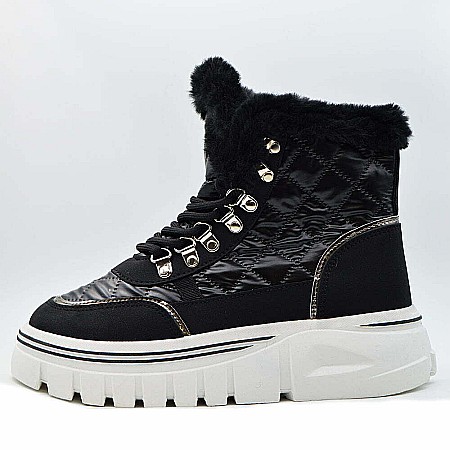 Încăltăminte Dama - Ghete dama MBrands HI Tops, din material impermeabil lucios, imblaniti