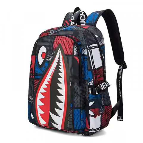 Ghiozdan scoala, MBrands, Imprimeu rechin, Rezistent la apa, port usb [0]