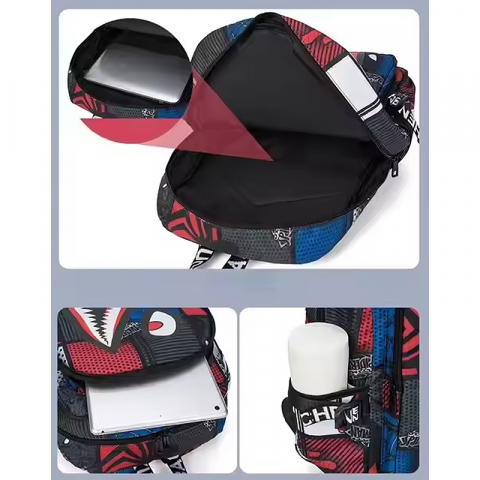 Ghiozdan scoala, MBrands, Imprimeu rechin, Rezistent la apa, port usb [3]