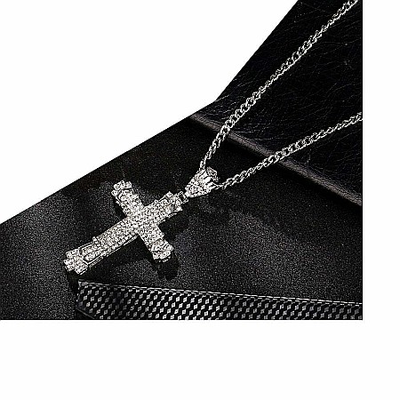 Lant cu pandantiv MBrands in forma de cruce, 8.5 x 4.5 cm, decorata cu cristale din zirconiu, argintiu [4]