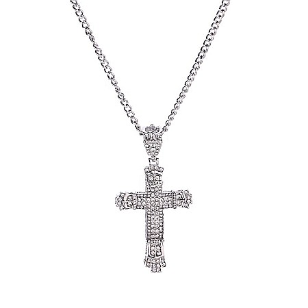 Lant cu pandantiv MBrands in forma de cruce, 8.5 x 4.5 cm, decorata cu cristale din zirconiu, argintiu [0]