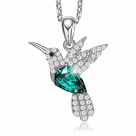 Lantisor si Colier din argint 925, cristal verde din Austria, forma pasarea colibri [0]