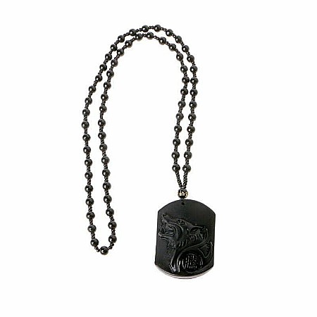 Medalion barbatesc MBrands Dog Tag din piatra neagra Obsidian cu lup [4]