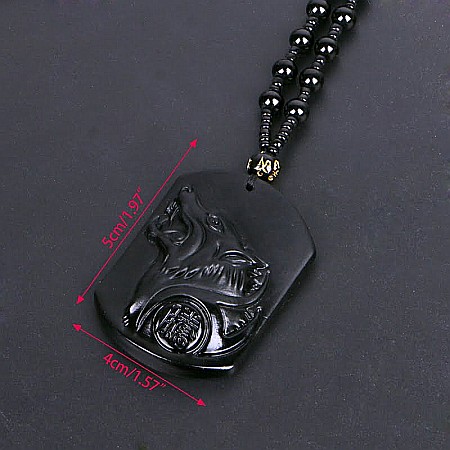 Medalion barbatesc MBrands Dog Tag din piatra neagra Obsidian cu lup [3]
