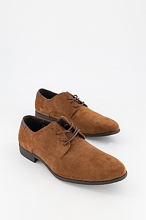 Pantofi cu siret MBrands, piele sintetica intoarsa, varf ascutit, Maro [2]