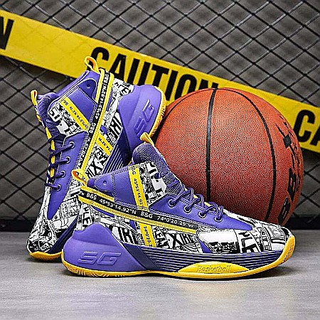 Pantofi sport baschet HI Tops MBrands, mov cu galben [1]