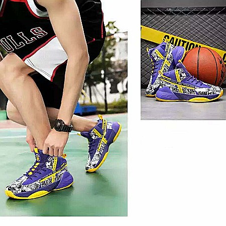 Pantofi sport baschet HI Tops MBrands, mov cu galben [5]