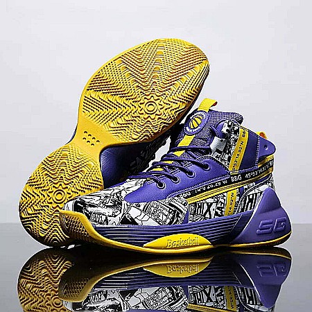 Pantofi sport baschet HI Tops MBrands, mov cu galben [2]