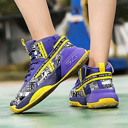 Pantofi sport baschet HI Tops MBrands, mov cu galben [3]