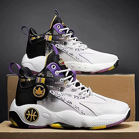 Pantofi sport pentru baschet MBrands, alb cu mov [1]