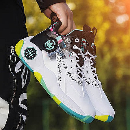 Pantofi sport pentru baschet MBrands, alb cu verde [1]