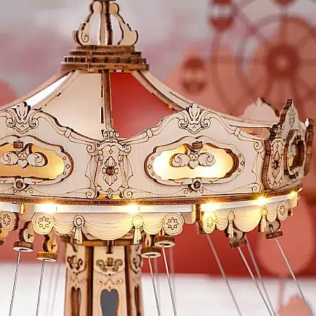 Puzzle 3D din lemn, cutiuta muzicala, Carusel vesel, 289 piese, DIY [3]