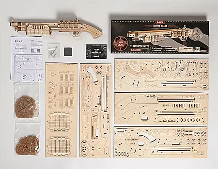 Puzzle 3D, set constructie pusca de vanatoare din lemn, soldati ca tinte, 170 piese, DIY [4]
