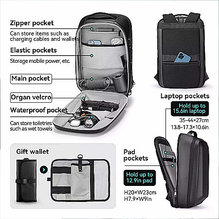 Rucsac barbati Mark Ryden , impermeabil , compartiment laptop 15.6 , portofel cadou, lacat TSA [3]