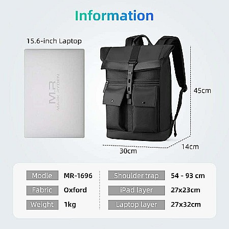Rucsac barbati Mark Ryden retro pentru laptop cu extensie de 15 cm, impermeabil [1]