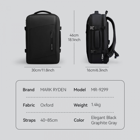 Rucsac barbati Mark Ryden MR9299YKK_QM, vacuum. laptop sub 15.6, rezistent la apa, 46x30x16 [4]