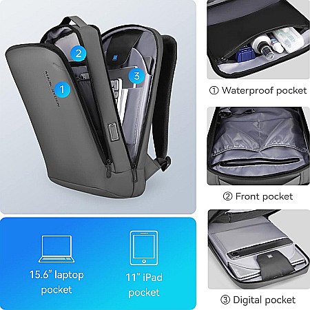 Rucsac barbati Mark Ryden Smart , Laptop de 15.6, rezistent la apa USB si micro USB, slim, gri [1]