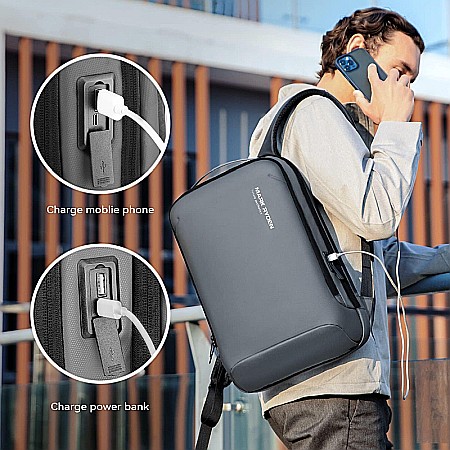 Rucsac barbati Mark Ryden Smart , Laptop de 15.6, rezistent la apa USB si micro USB, slim, gri [2]