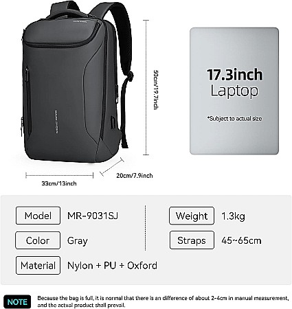 Rucsac barbati Mark Ryden Smart , Laptop de 17.3, rezist la apa, port USB, 32L, 50 x 30 x 20 cm, gri [1]