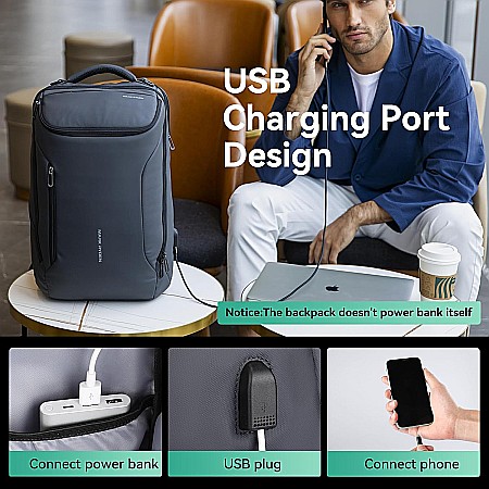 Rucsac barbati Mark Ryden Smart , Laptop de 17.3, rezist la apa, port USB, 32L, 50 x 30 x 20 cm, gri [3]