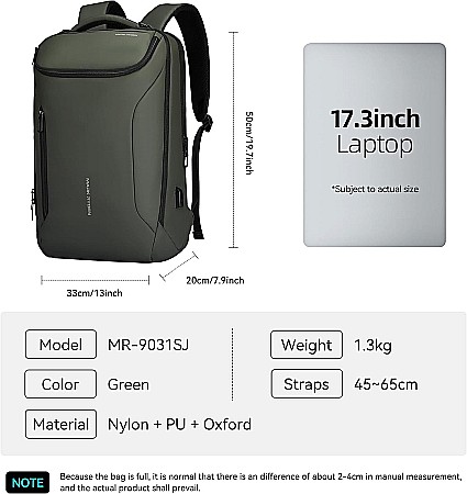 Rucsac barbati Mark Ryden Smart , Laptop de 17.3, rezist la apa, port USB, 32L, 50 x 30 x 20 cm, verde [1]